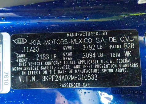 2021 Kia Forte Lxs z USA, uszkodzony, nr VIN 3KPF24AD2ME310533